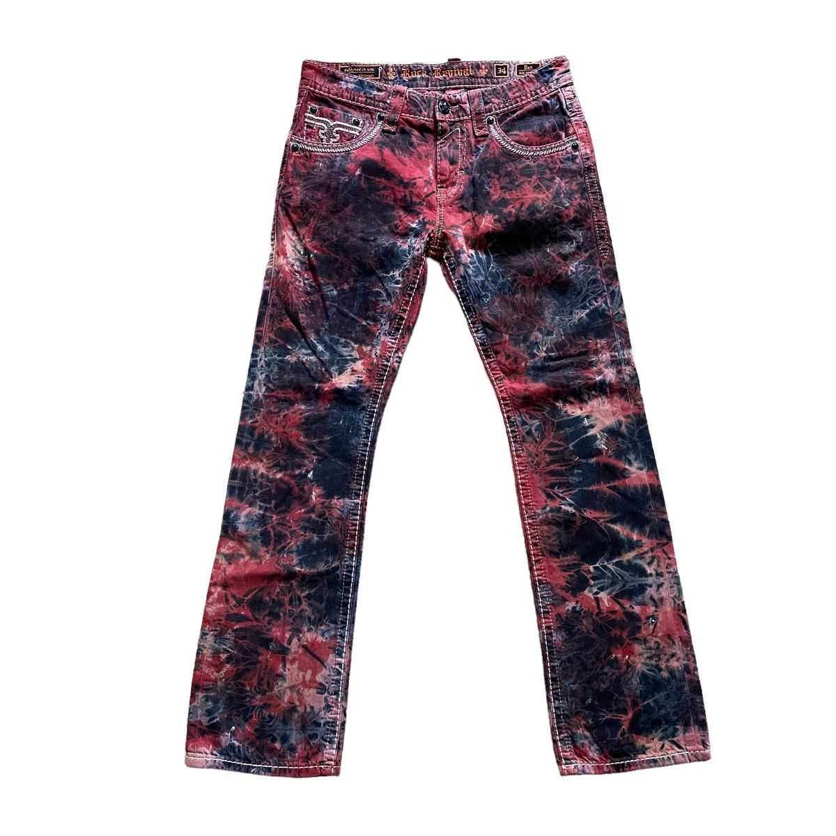 Rock Revival Jeans Mens 36x34 Dan Alt Straight Red Dye Flap
