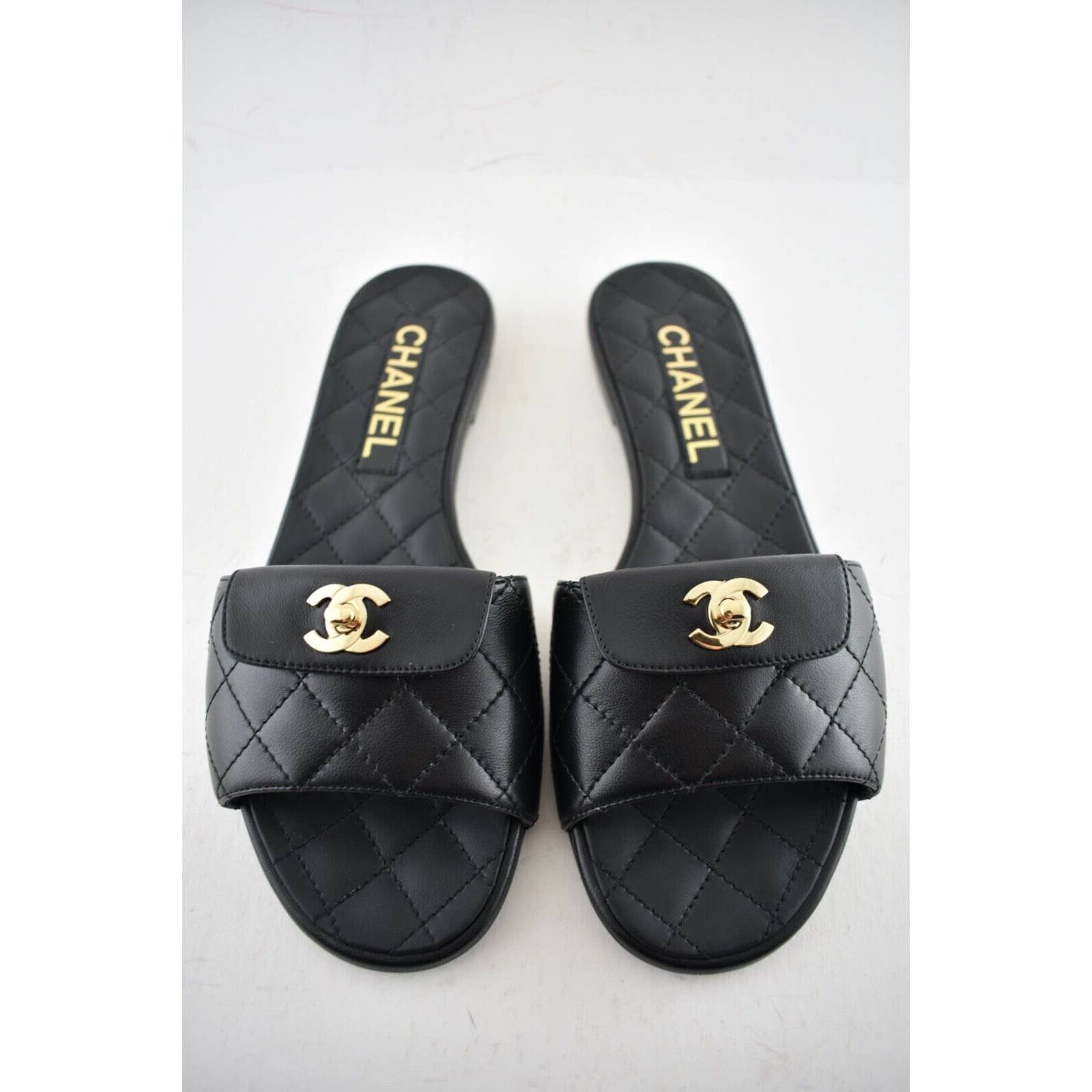 Chanel 26 Turnlock 85 Black Sandal Mule in Lambskin 597392