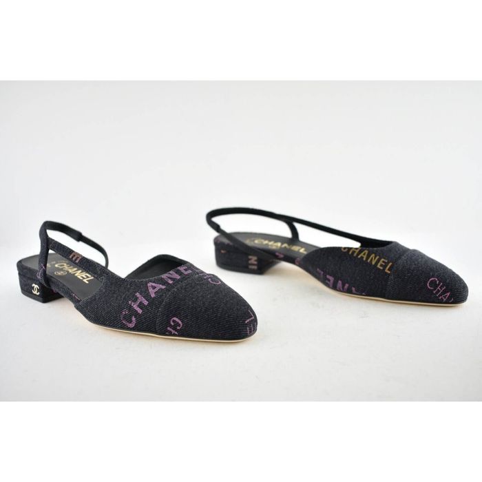 Chanel Chanel 22P Mademoiselle Coco Black Denim Slingback Ballet | Grailed