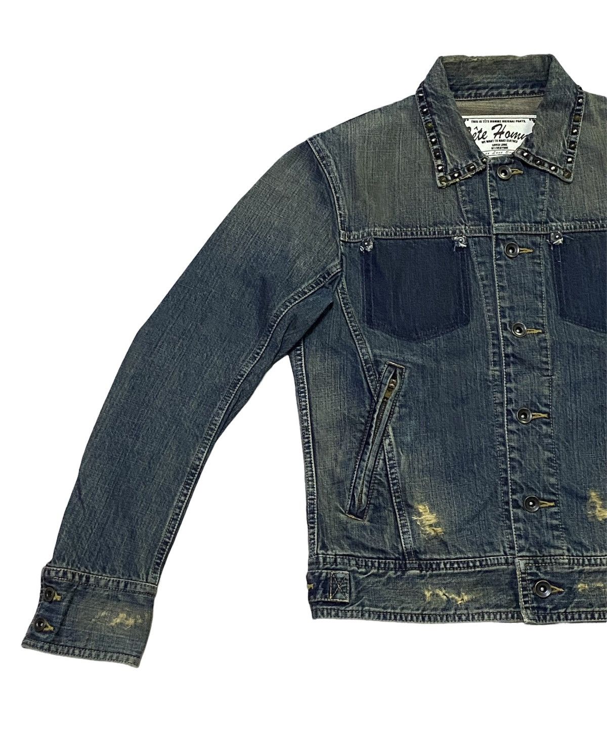 Issey Miyake × Tete Homme Tete Homme Distressed Denim Jacket Size US S / EU 44-46 / 1 - 16 Thumbnail