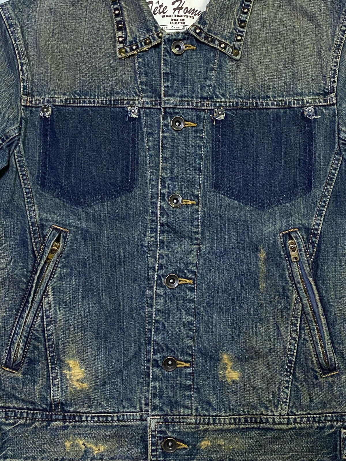 Issey Miyake × Tete Homme Tete Homme Distressed Denim Jacket Size US S / EU 44-46 / 1 - 13 Thumbnail