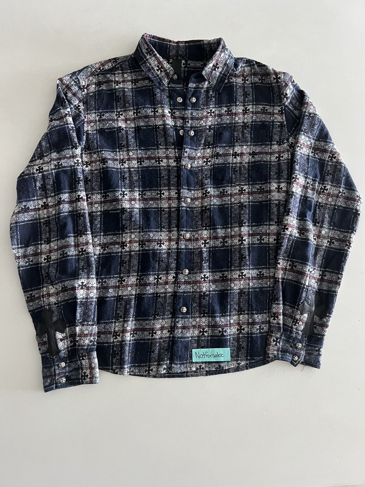 Chrome Hearts Chrome Hearts Blue Plaid & Cross Jacquard Flannel button ...