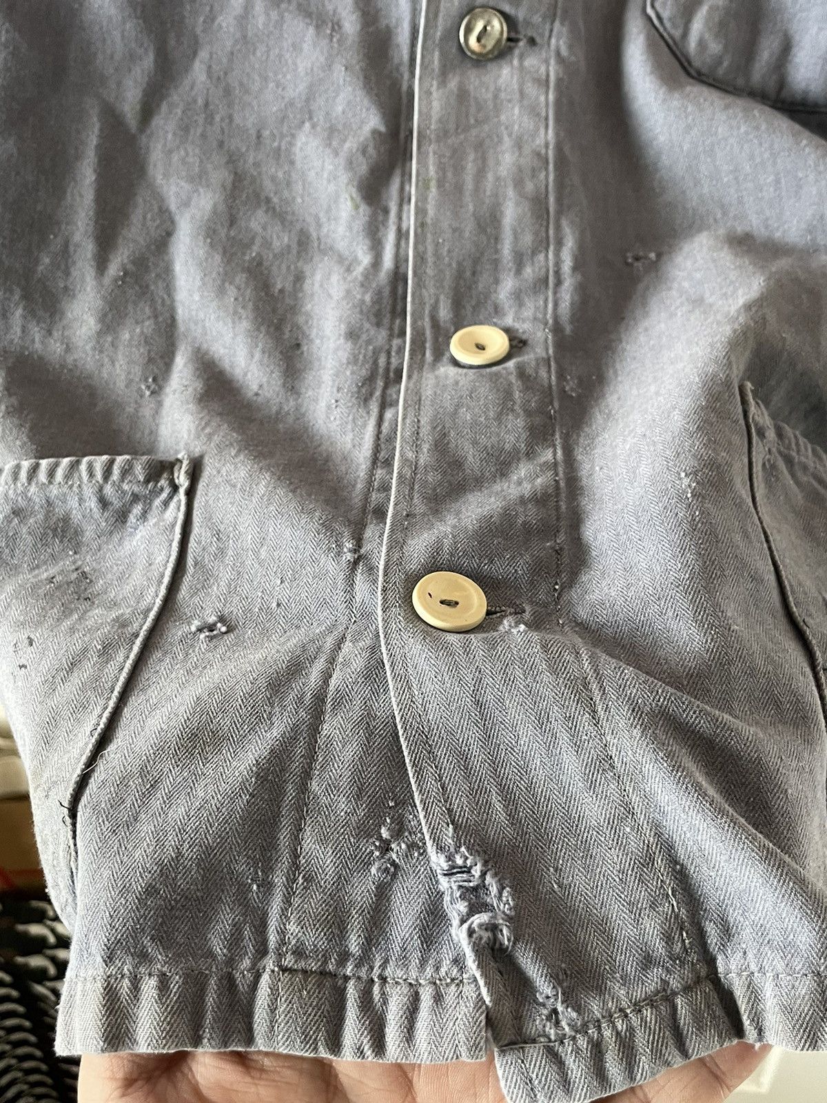 Vintage 1960’s Aged Herringbone Twill French Work Jacket Size US L / EU 52-54 / 3 - 5 Thumbnail
