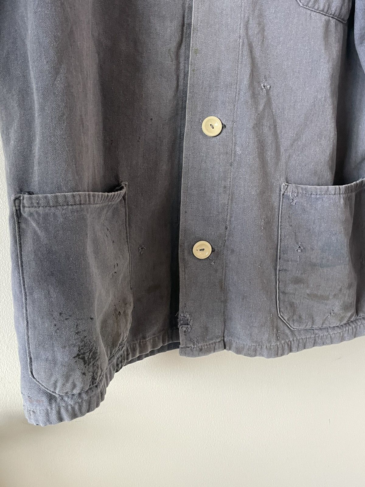 Vintage 1960’s Aged Herringbone Twill French Work Jacket Size US L / EU 52-54 / 3 - 3 Thumbnail