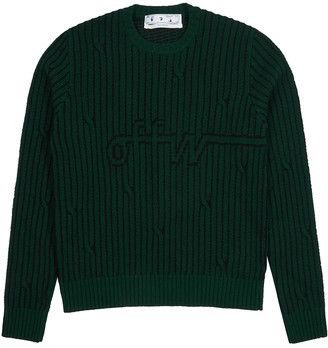 image of Off White Intarsia Green Knit Sweater, Men's (Size Small)