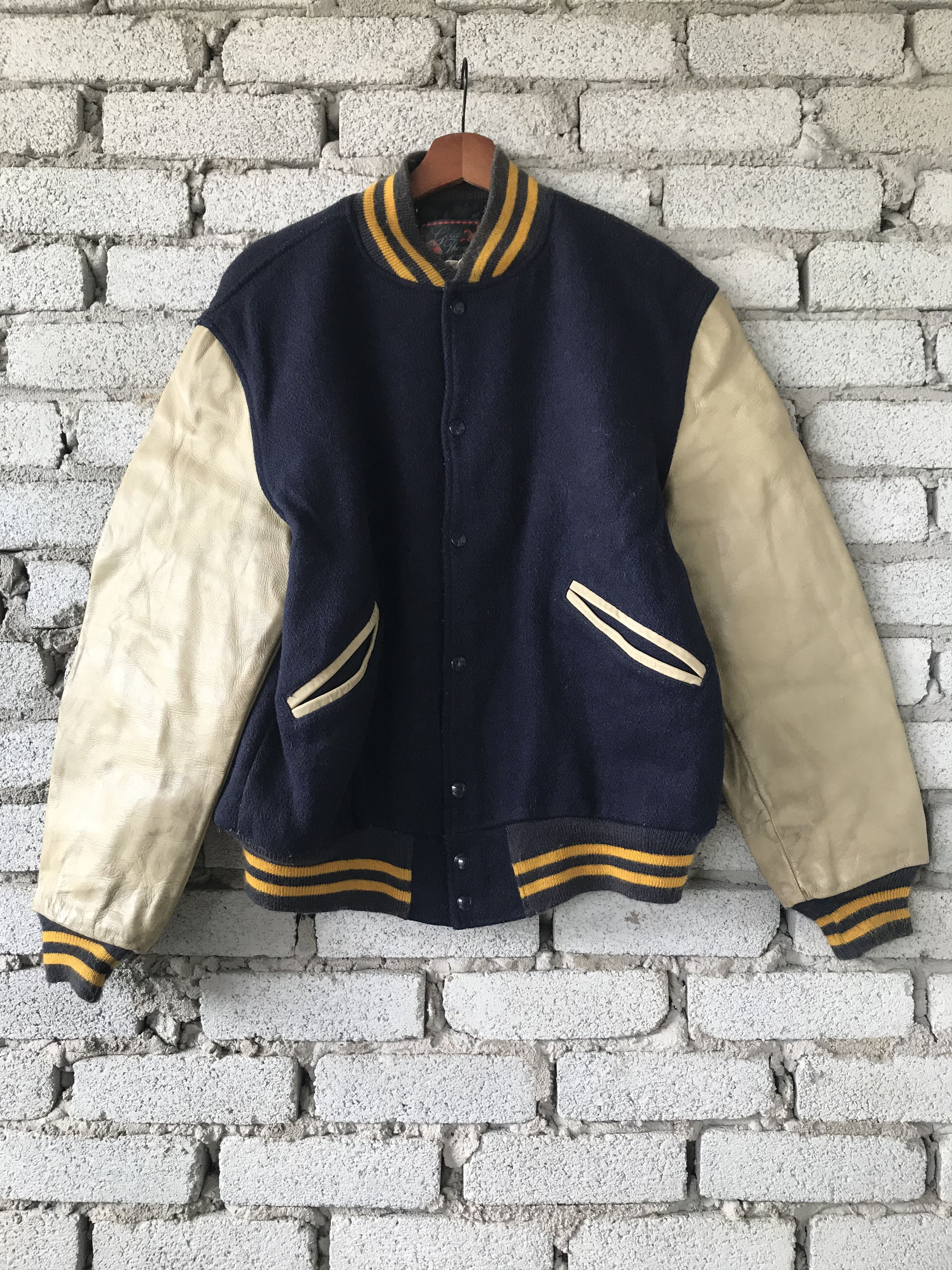 Other Vintage Golden Thread Varsity Jacket Cowhide Leather Sleeves Size US M / EU 48-50 / 2 - 1 Thumbnail