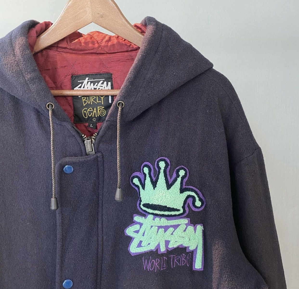 Stussy × Vintage Vintage 90s Stussy Burly Gear World Tribe Wool  