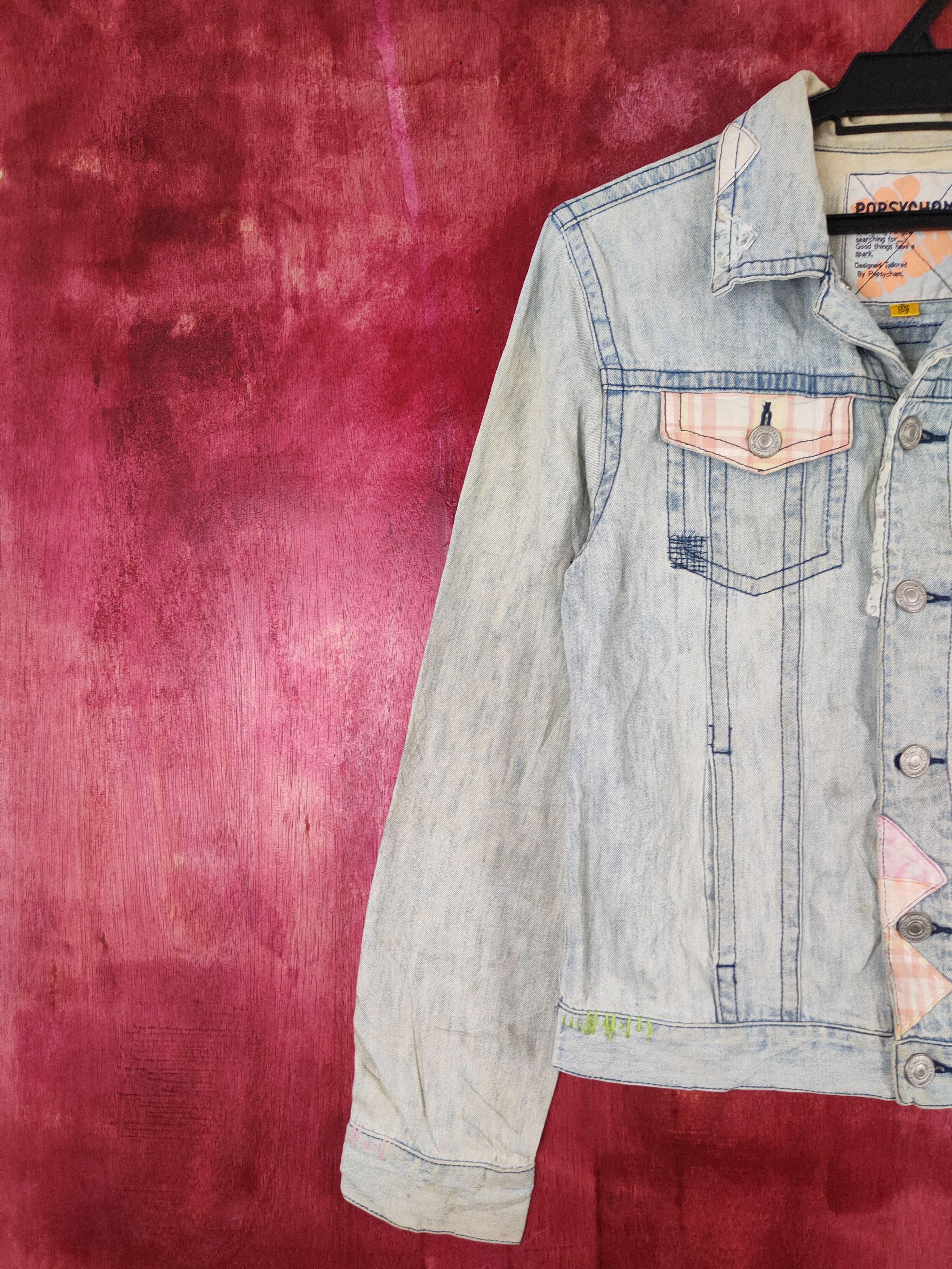 Japanese Brand Popsycham patchwork Blue Faded Denim Jackets #S644 Size S / US 4 / IT 40 - 3 Thumbnail