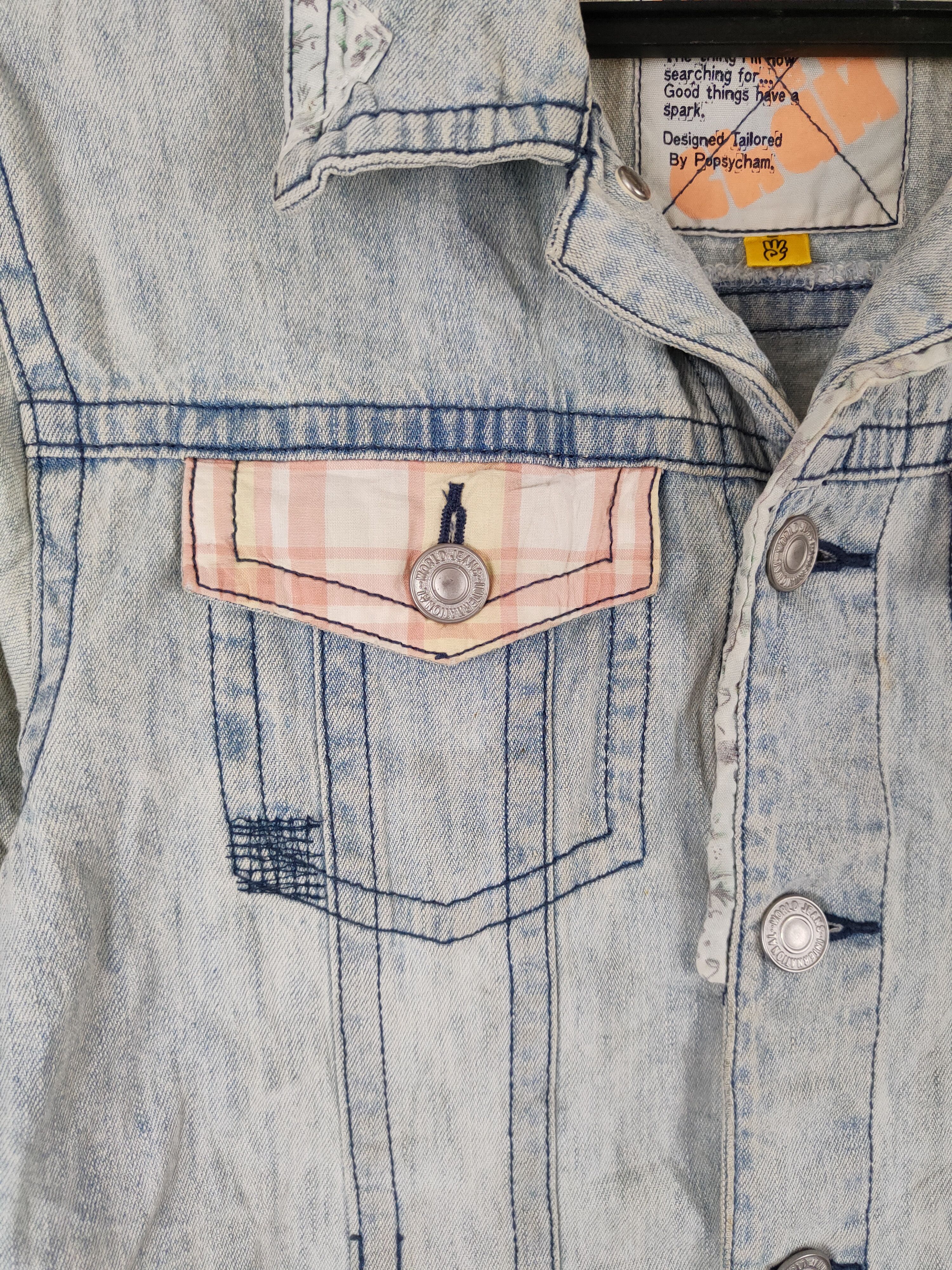 Japanese Brand Popsycham patchwork Blue Faded Denim Jackets #S644 Size S / US 4 / IT 40 - 4 Thumbnail
