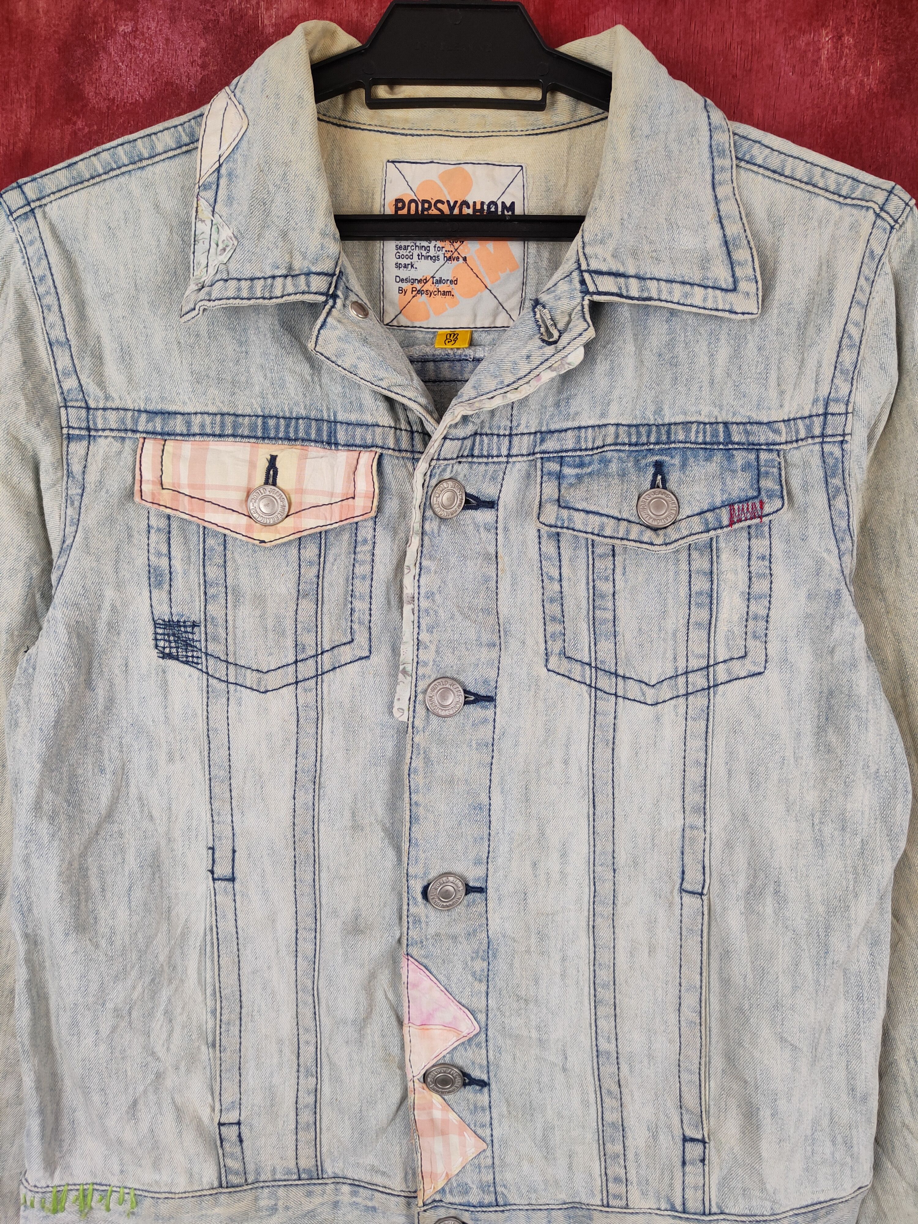 Japanese Brand Popsycham patchwork Blue Faded Denim Jackets #S644 Size S / US 4 / IT 40 - 2 Thumbnail