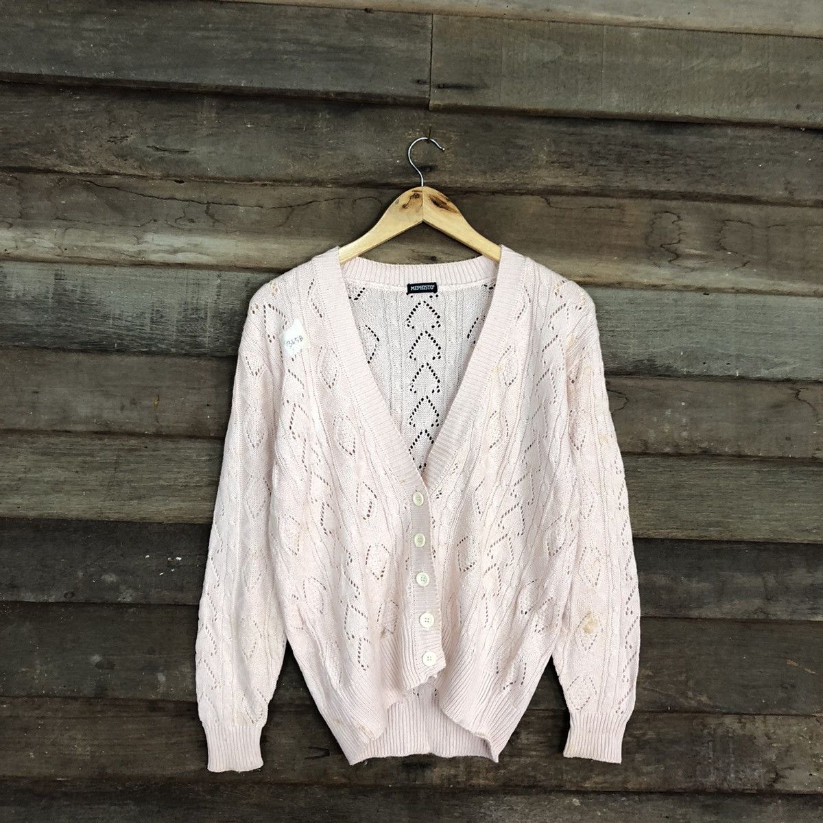 Homespun Knitwear Mephisto Pink crochet meshnet knit Cardigan #365B Size US M / EU 48-50 / 2 - 3 Thumbnail
