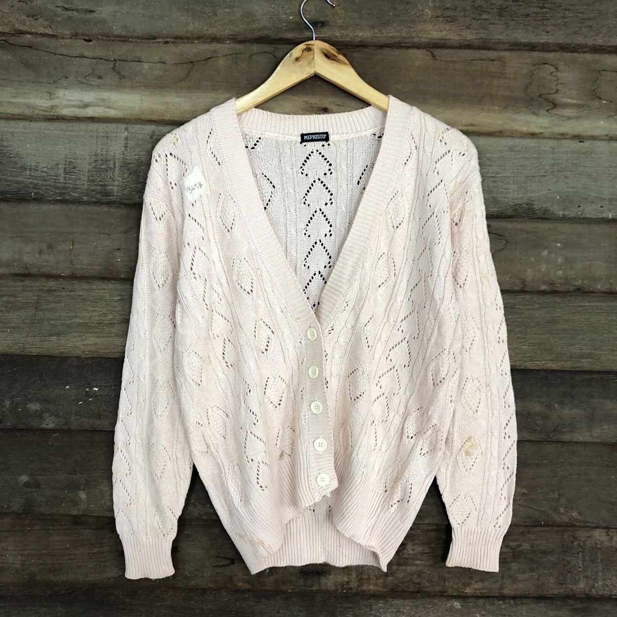Homespun Knitwear Mephisto Pink crochet meshnet knit Cardigan #365B Size US M / EU 48-50 / 2 - 8 Thumbnail