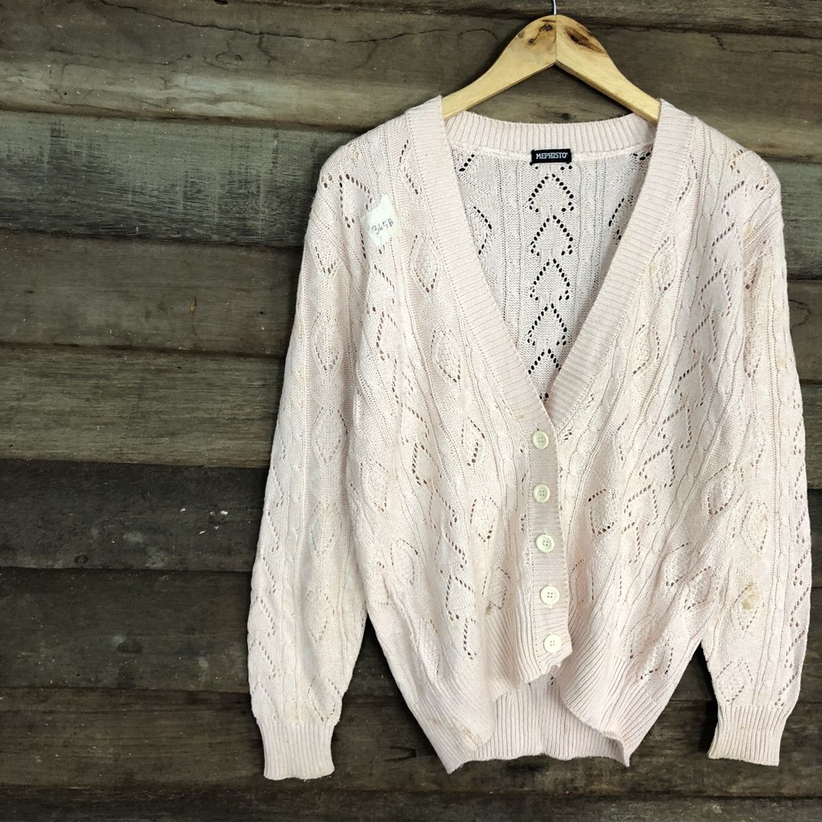 Homespun Knitwear Mephisto Pink crochet meshnet knit Cardigan #365B Size US M / EU 48-50 / 2 - 7 Thumbnail