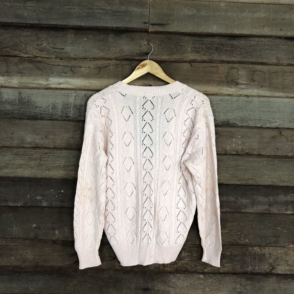 Homespun Knitwear Mephisto Pink crochet meshnet knit Cardigan #365B Size US M / EU 48-50 / 2 - 12 Thumbnail