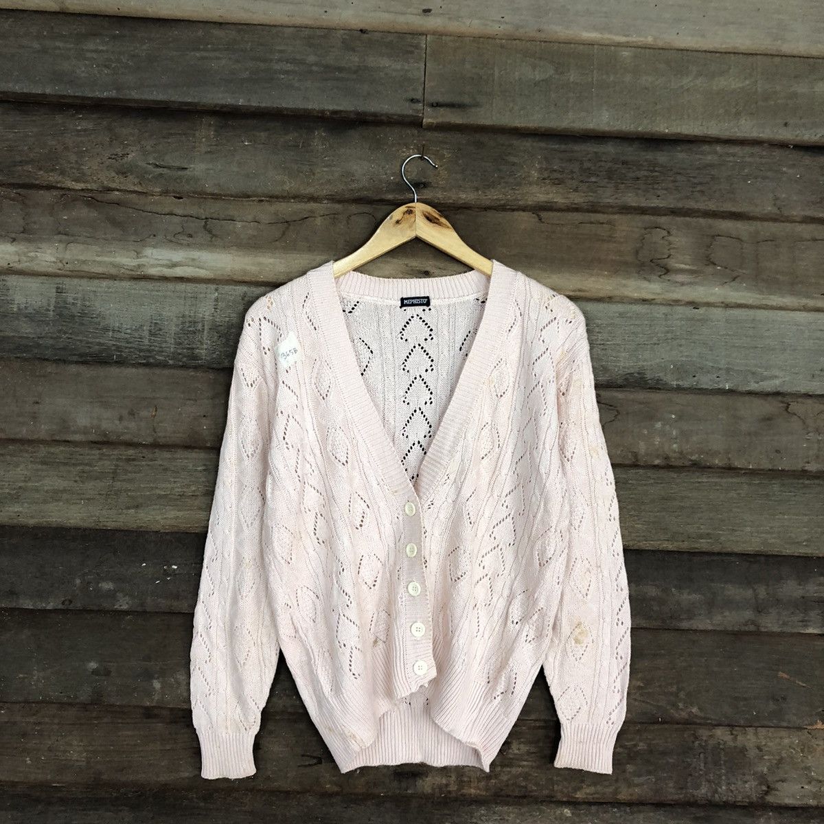 Homespun Knitwear Mephisto Pink crochet meshnet knit Cardigan #365B Size US M / EU 48-50 / 2 - 1 Thumbnail