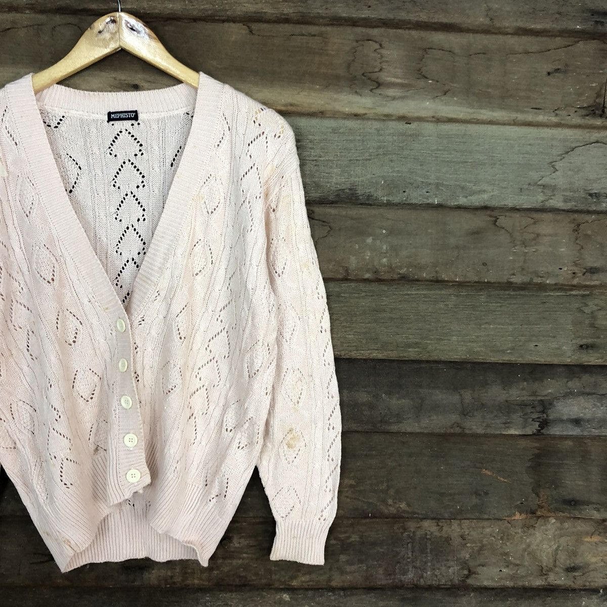 Homespun Knitwear Mephisto Pink crochet meshnet knit Cardigan #365B Size US M / EU 48-50 / 2 - 5 Thumbnail