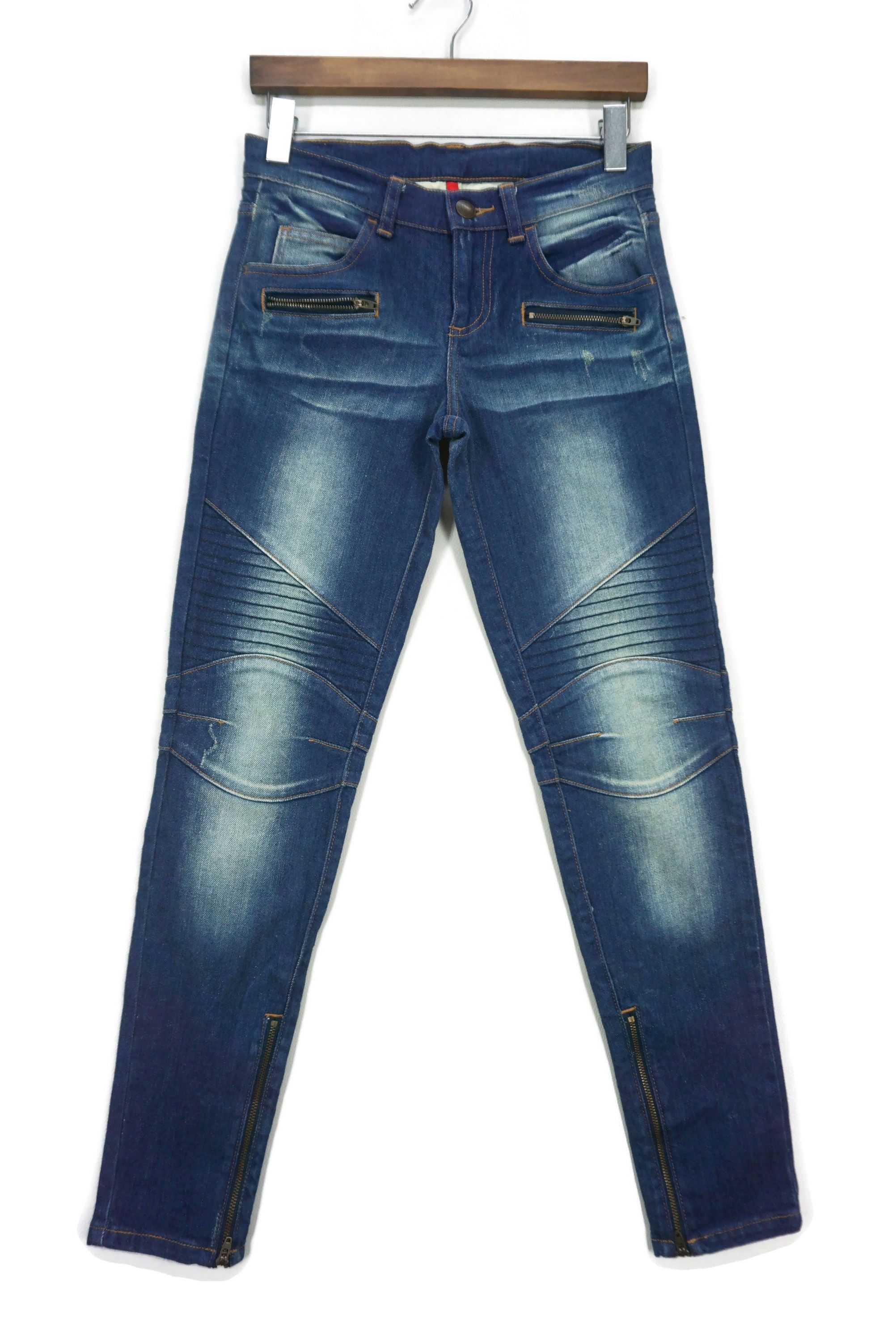 image of Surplus x Uniqlo Skinny Fit Tapered Middle Rise Bondage Jeans Multi Zipper in Blue, Women's (Size 2