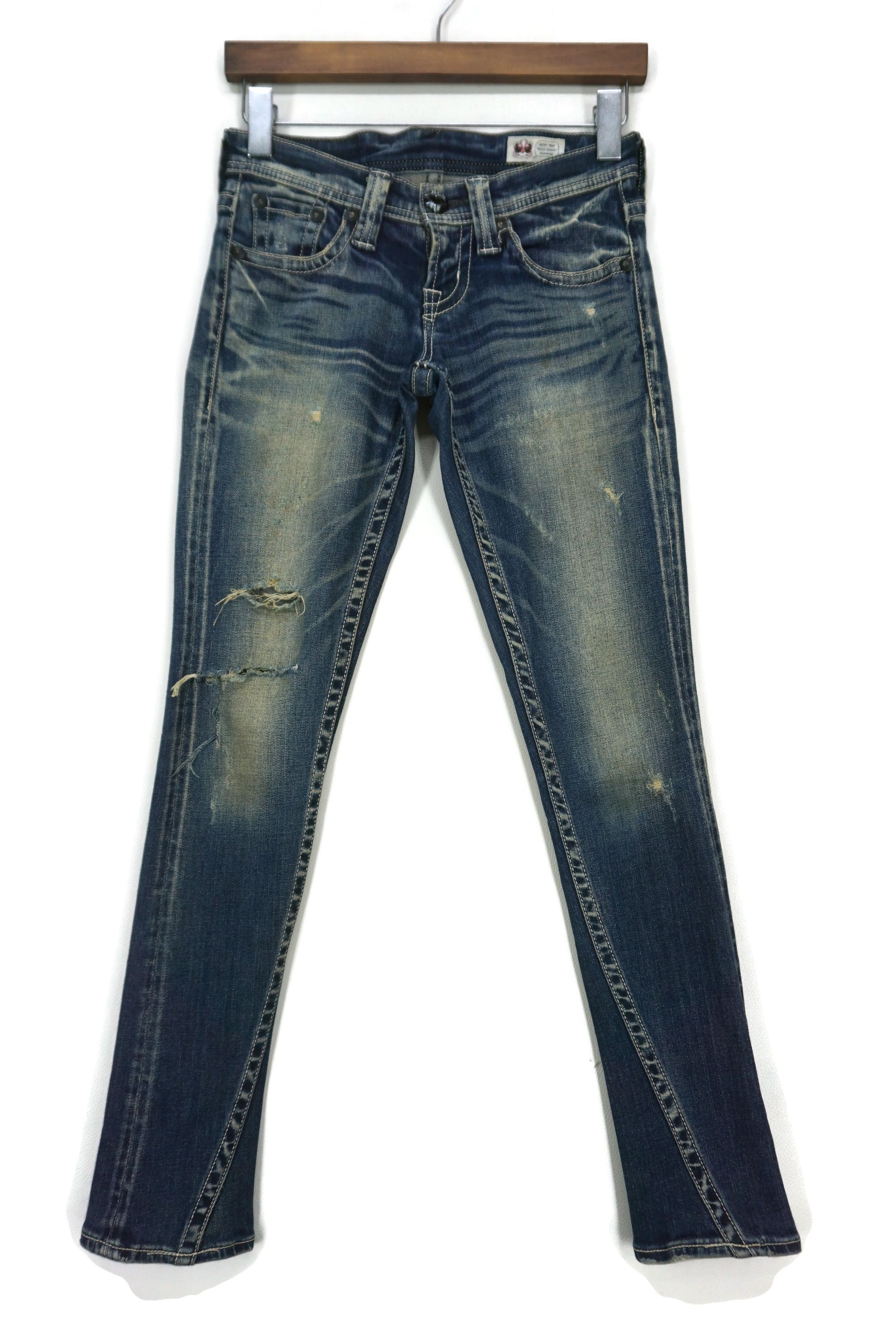 image of Rockers x Workers Rodeo Crowns Skinny Twisted Seams Punk Pants in Blue, Women's (Size 24)