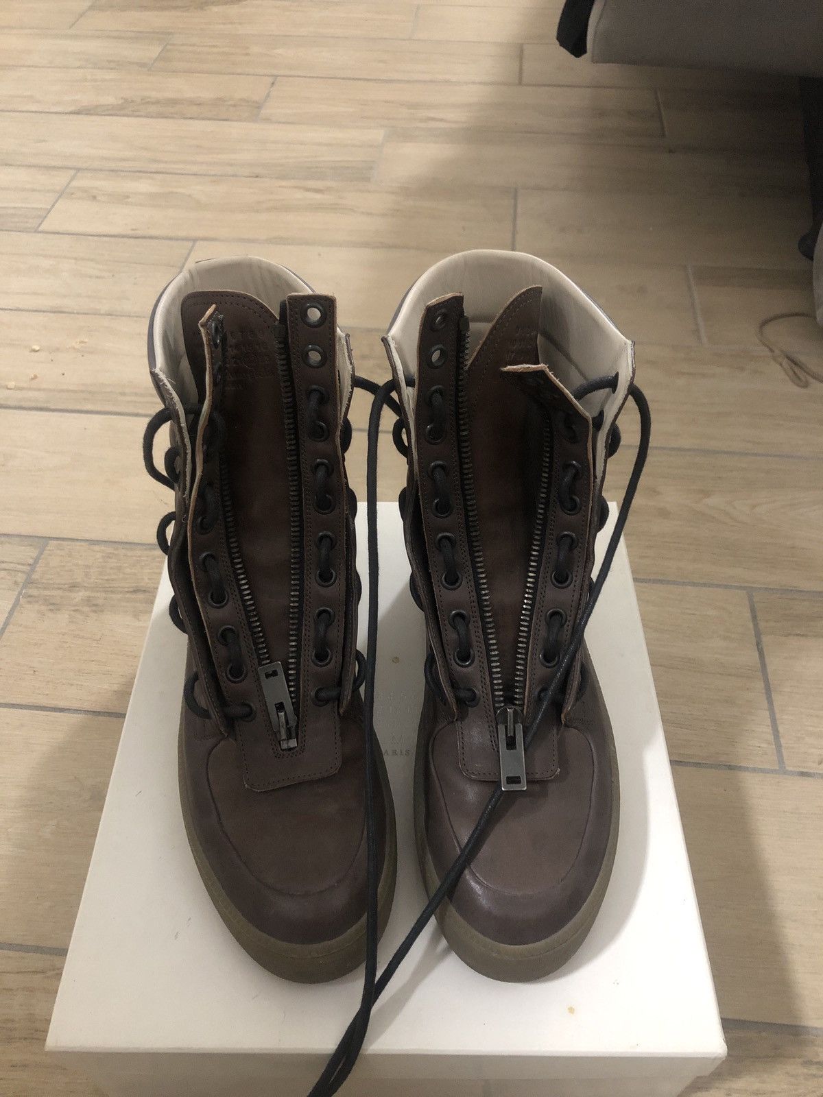Maison Margiela Maison Margiela brown leather combat boot with front zip Size US 11 / EU 44 - 1 Thumbnail