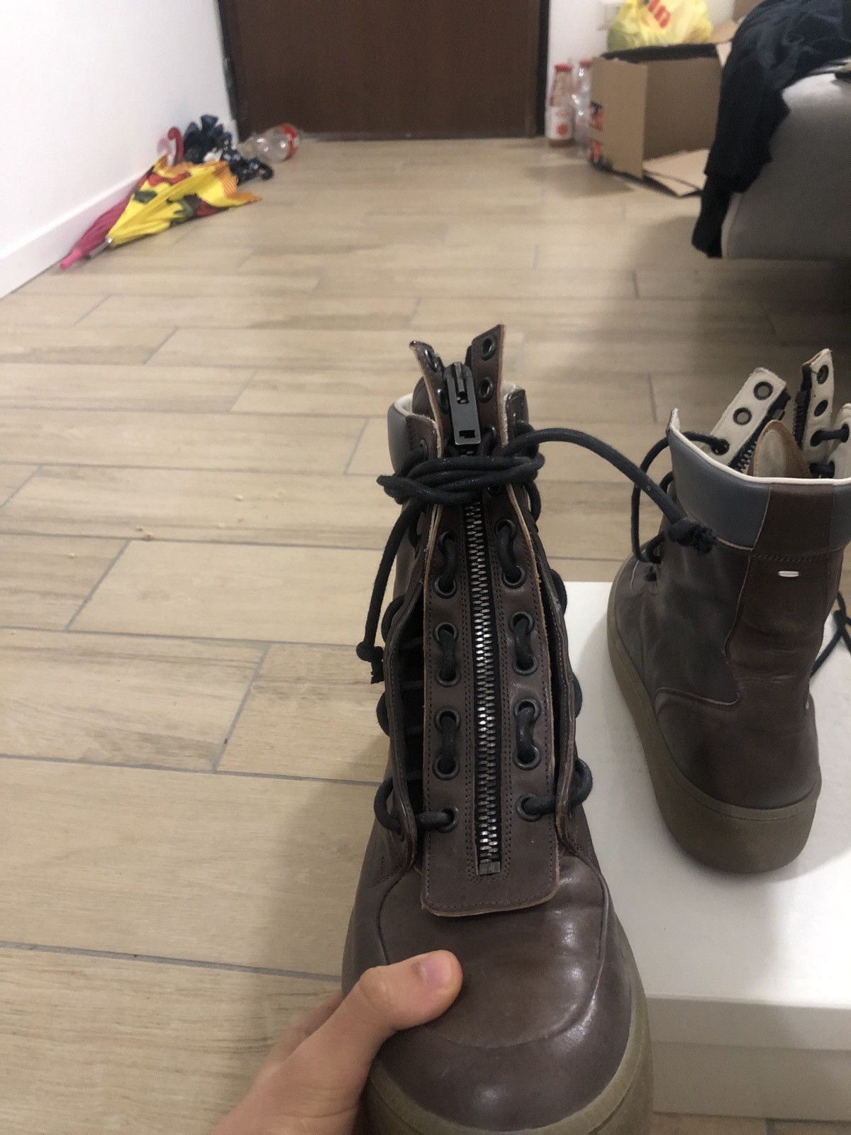 Maison Margiela Maison Margiela brown leather combat boot with front zip Size US 11 / EU 44 - 7 Thumbnail