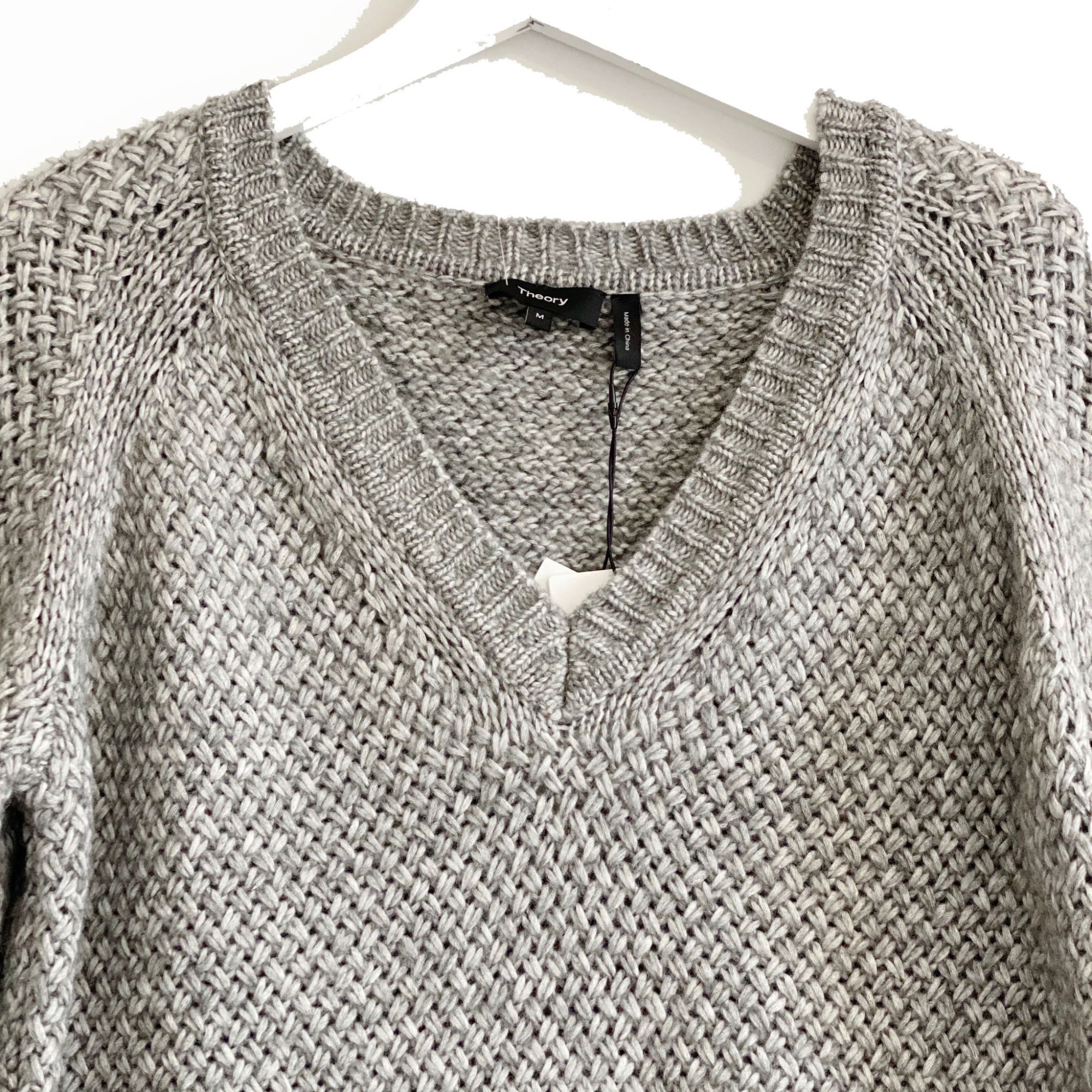 Theory NWT Theory Gray Slouchy V Neck Textured Sweater, Size M Size M / US 6-8 / IT 42-44 - 3 Thumbnail