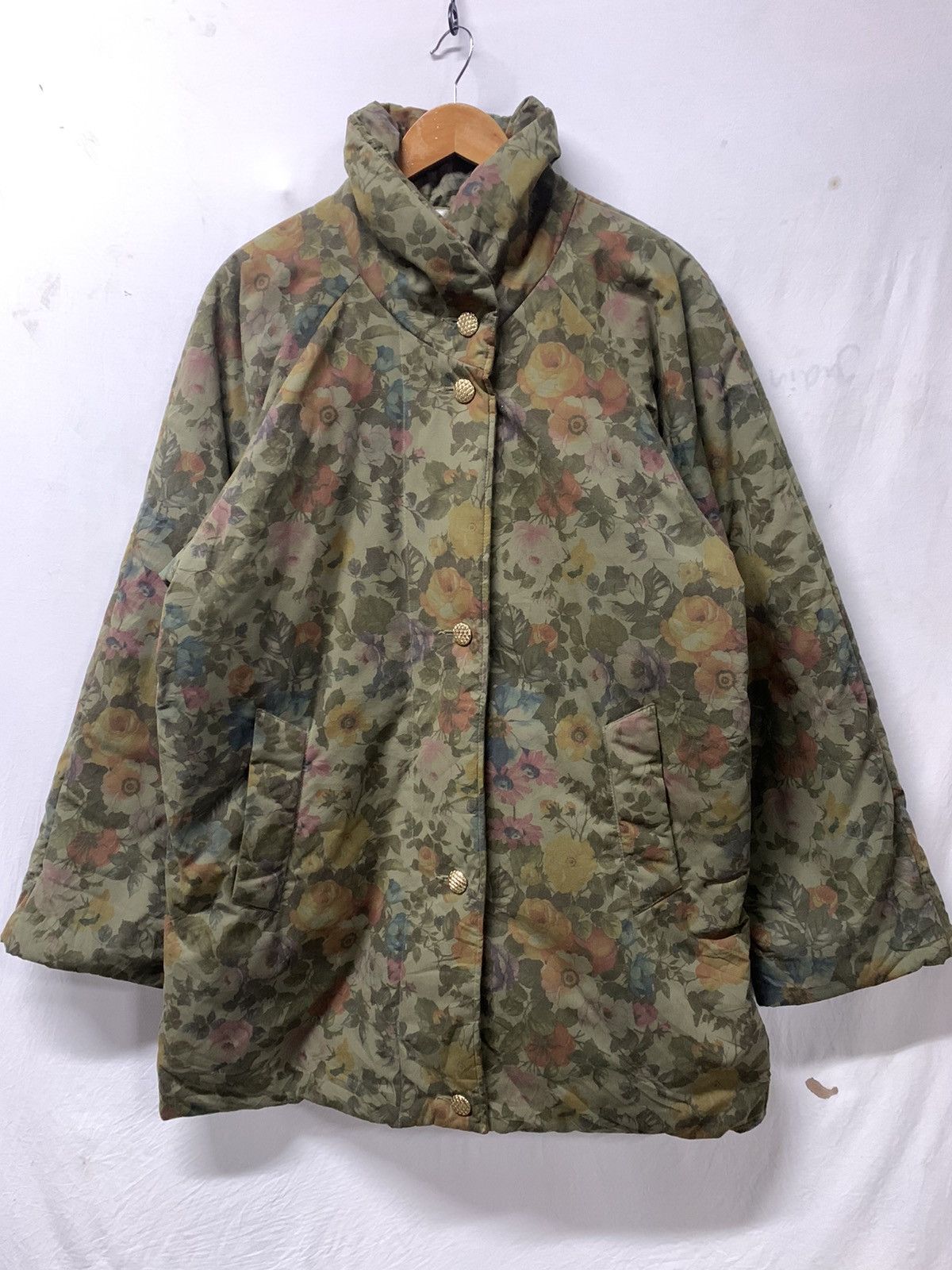 image of Vintage Canasport Flora Green Fullprint Long Jacket, Women's (Size Medium)