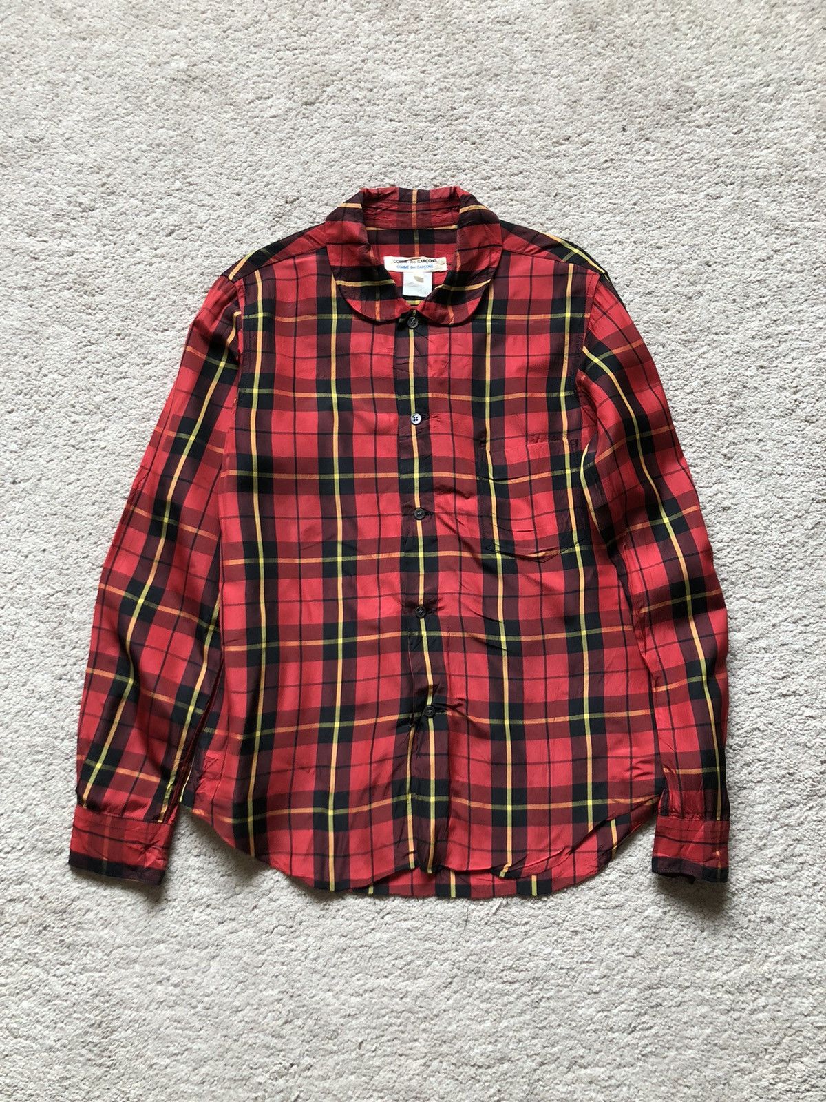 image of 2000S Comme Des Garcons Red Tartan Acetate Shirt, Men's (Size Small)