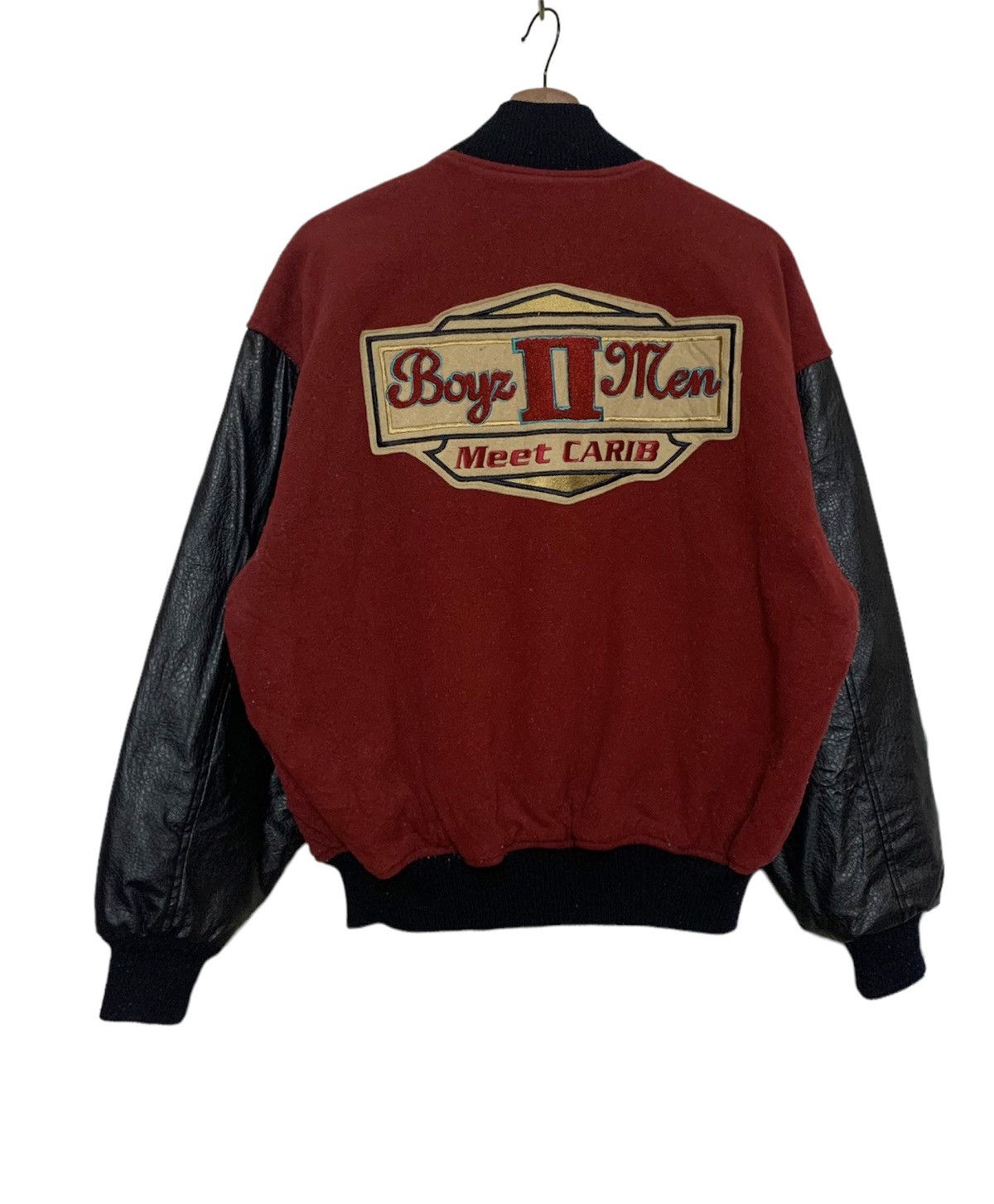 image of Rap Tees x Varsity Jacket Vintage Boyz Ii Men X Toyota Stadium Varsity Jacket Promo in Wine Red/Bla