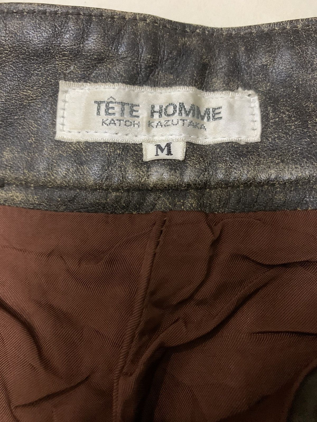 Issey Miyake × Japanese Brand × Vintage RARE ‼️ Issey miyake Trashed Leather Tete Homme Pants Size US 29 - 4 Thumbnail