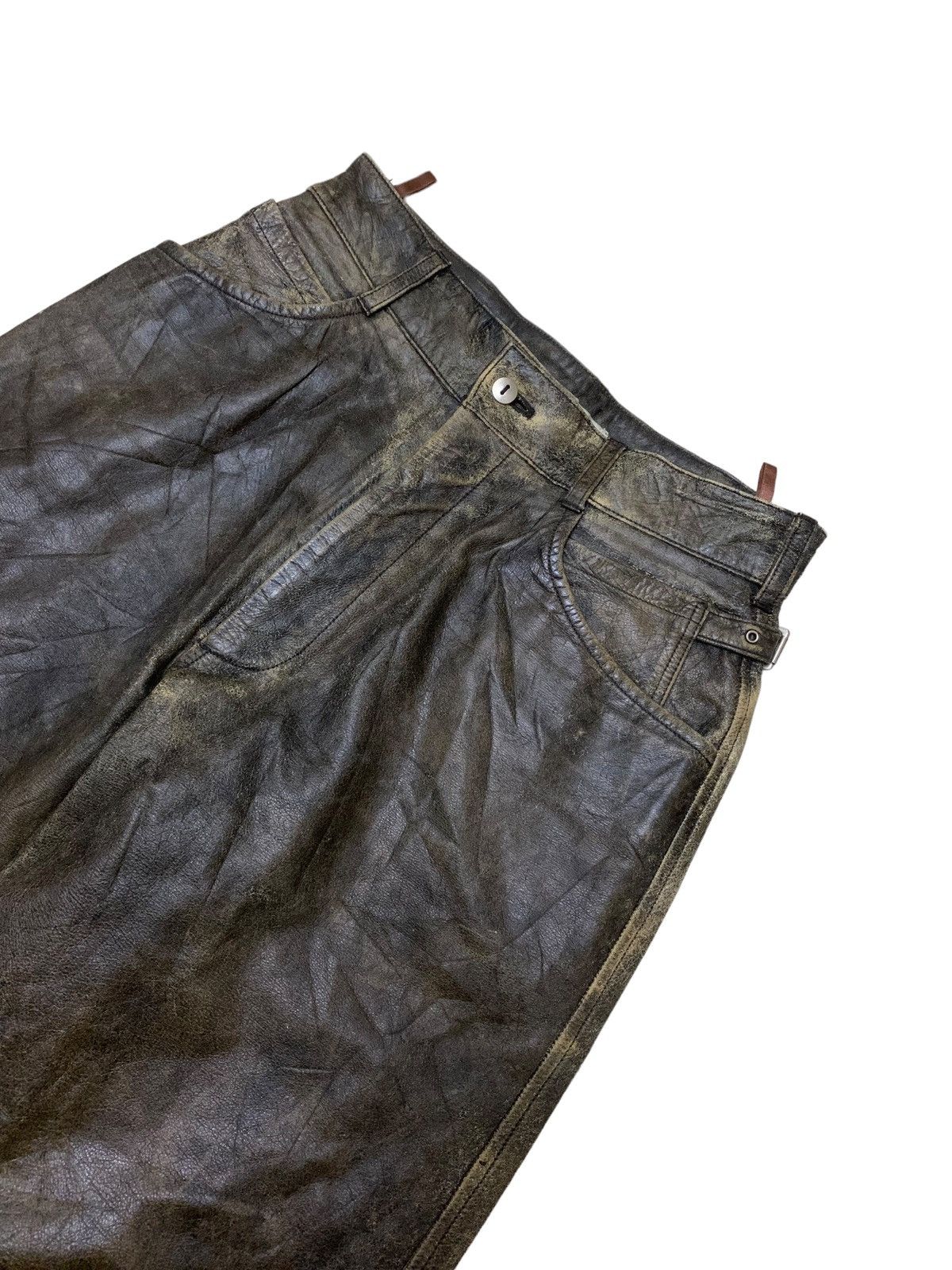 Issey Miyake × Japanese Brand × Vintage RARE ‼️ Issey miyake Trashed Leather Tete Homme Pants Size US 29 - 3 Thumbnail