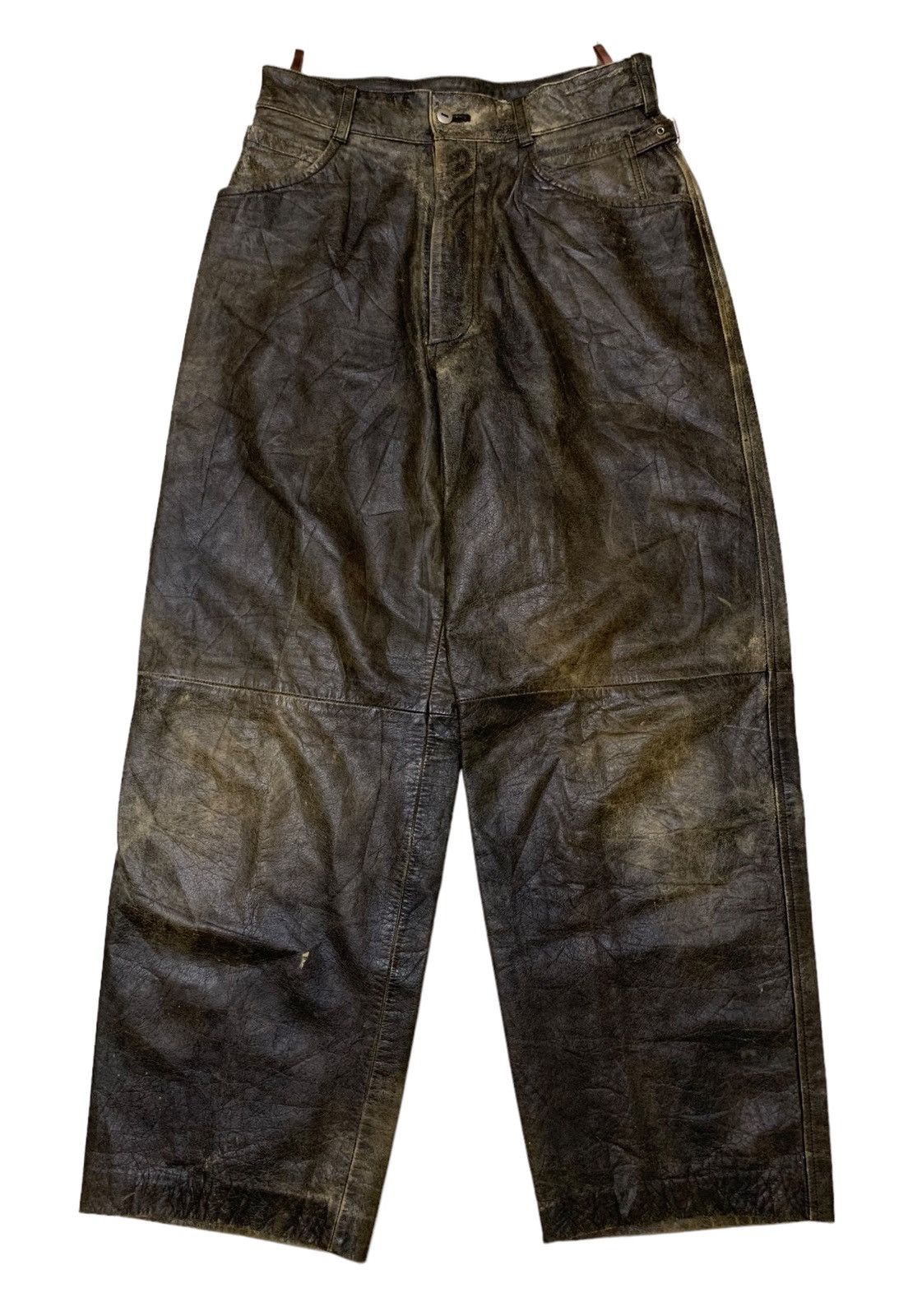 Issey Miyake × Japanese Brand × Vintage RARE ‼️ Issey miyake Trashed Leather Tete Homme Pants Size US 29 - 1 Thumbnail