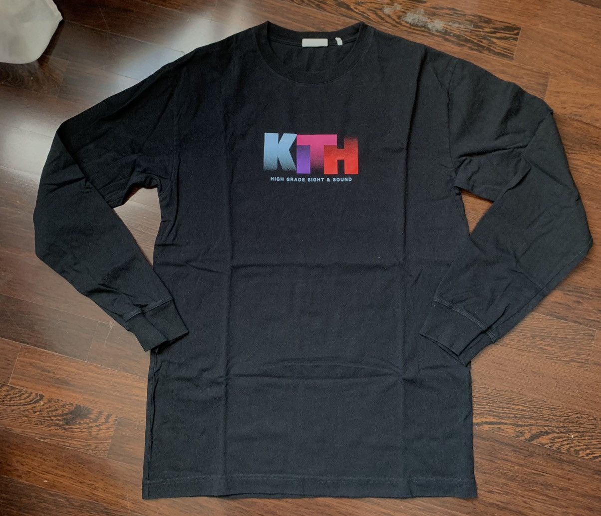 KITH “HIGH GRADE SIGHT deals & SOUND” GRAY LOGO LONG SLEEVE COTTON JERSEY T-SHIRT XXL