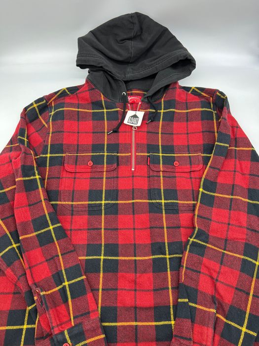Supreme Supreme Hooded Plaid Half Zip Shirt Red Large | Grailed
