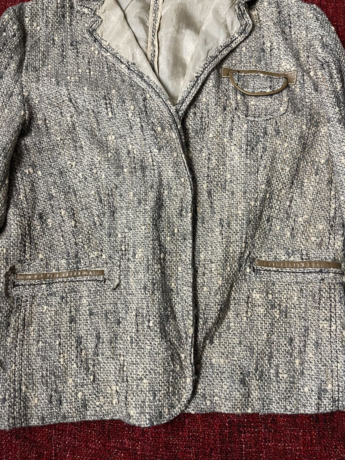 Prada Prada tweed wool blazer with leather elements Size L / US 10 / IT 46 - 2 Thumbnail