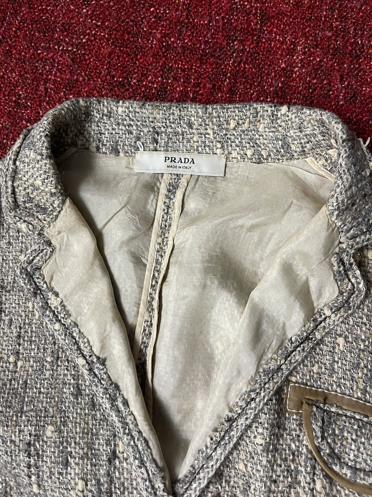 Prada Prada tweed wool blazer with leather elements Size L / US 10 / IT 46 - 4 Thumbnail