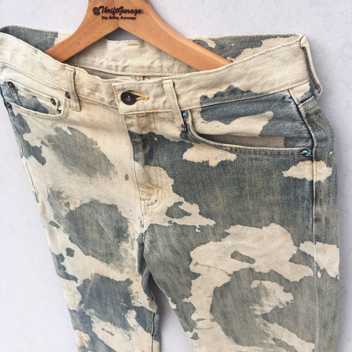 Japanese Brand × Vintage Vtg Japanese Brand Bleach White Camo Acid Wash Denim Pants Size US 31 - 5 Thumbnail
