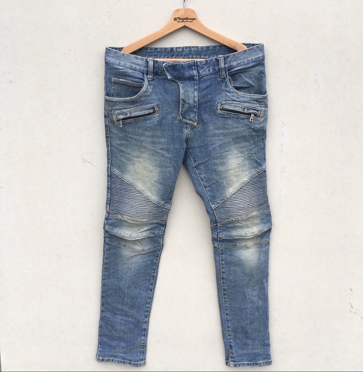 Japanese Brand Rare Bikers Pants Acid Wash Skinny Jeans Inspired Balmain Size US 34 / EU 50 - 1 Thumbnail
