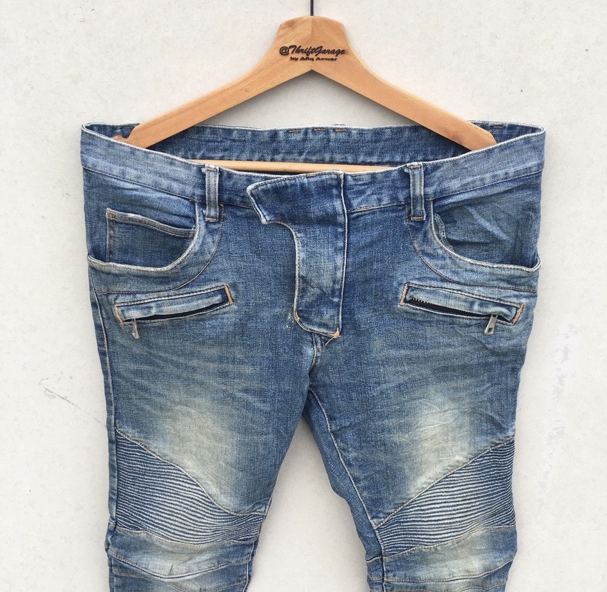 Japanese Brand Rare Bikers Pants Acid Wash Skinny Jeans Inspired Balmain Size US 34 / EU 50 - 2 Thumbnail