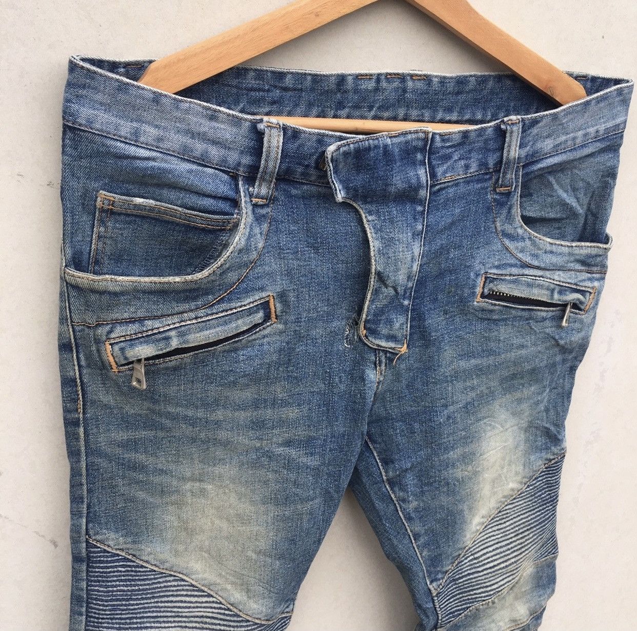 Japanese Brand Rare Bikers Pants Acid Wash Skinny Jeans Inspired Balmain Size US 34 / EU 50 - 4 Thumbnail