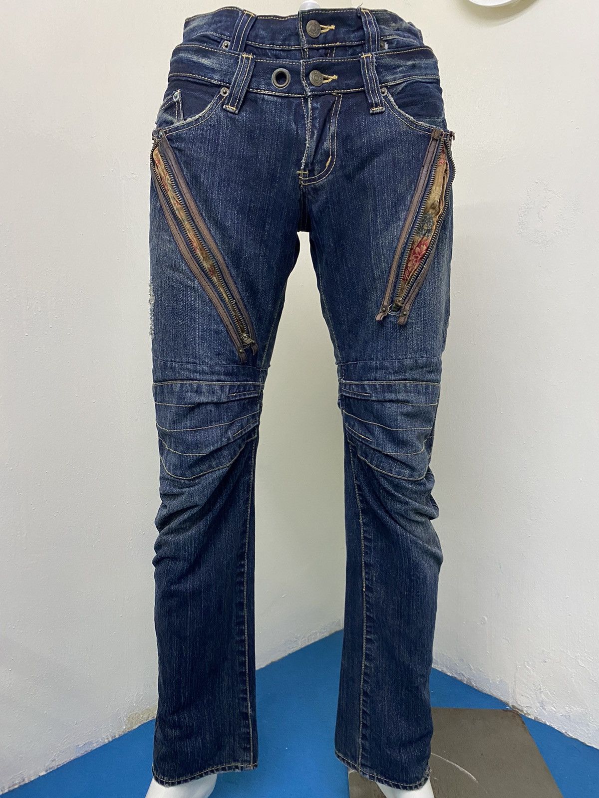 Image of Distressed Denim x Ppfm Distressed Ppfm Double Waist Denim Jeans Pants in Blue, Men's (Size 31)