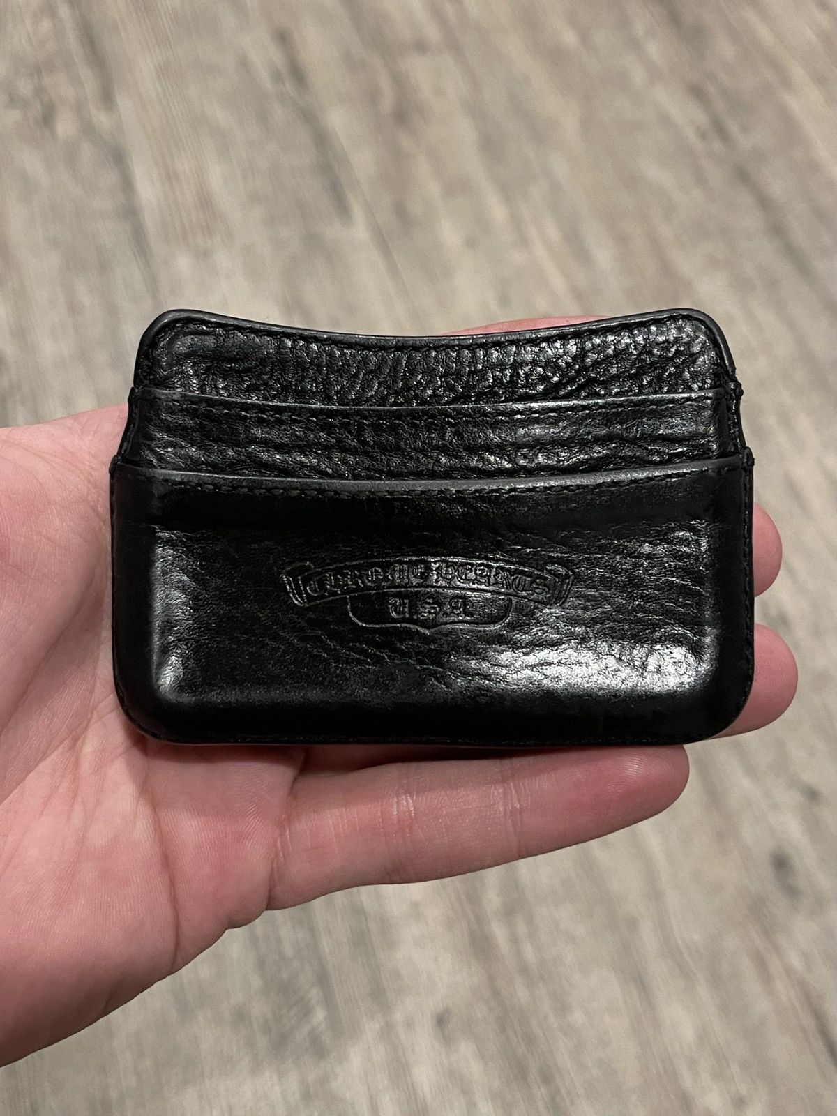 image of Vintage Chrome Hearts Leather Cardholder in Black, Men's