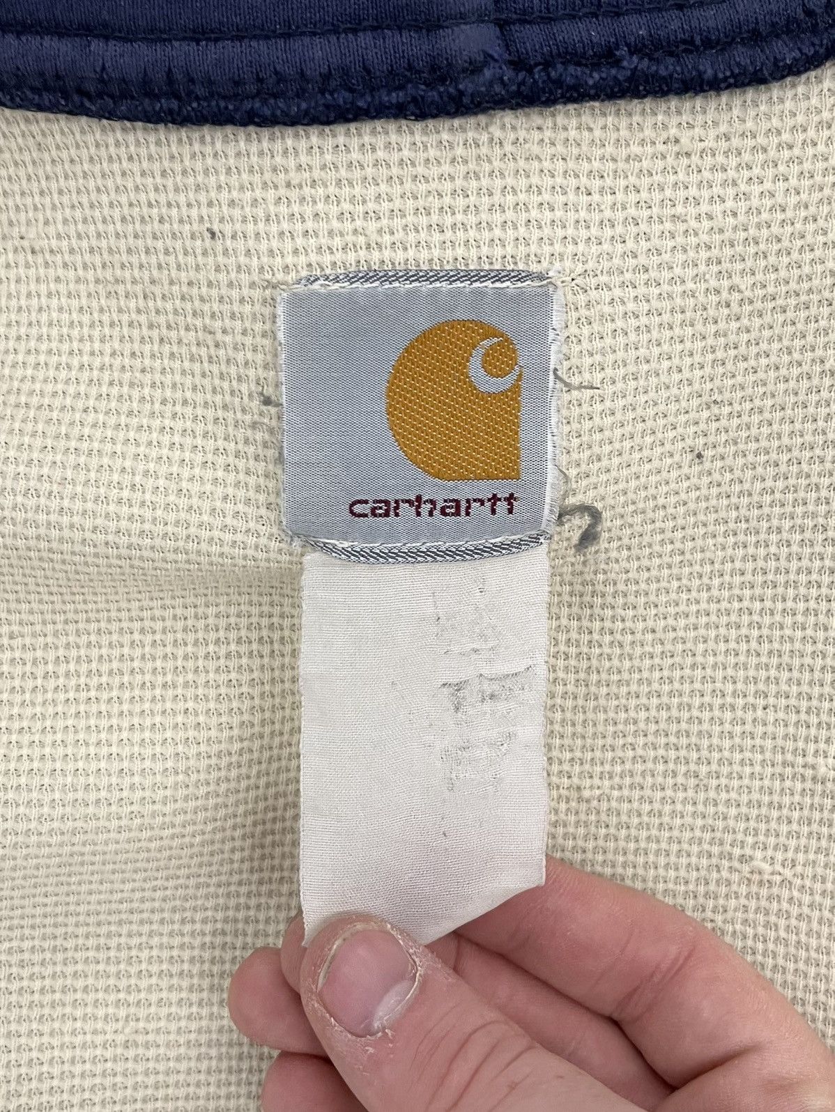 Carhartt × Vintage Vintage 90’s Carhartt Faded Blue Waffle Lined Hoodie Medium Size US M / EU 48-50 / 2 - 3 Thumbnail