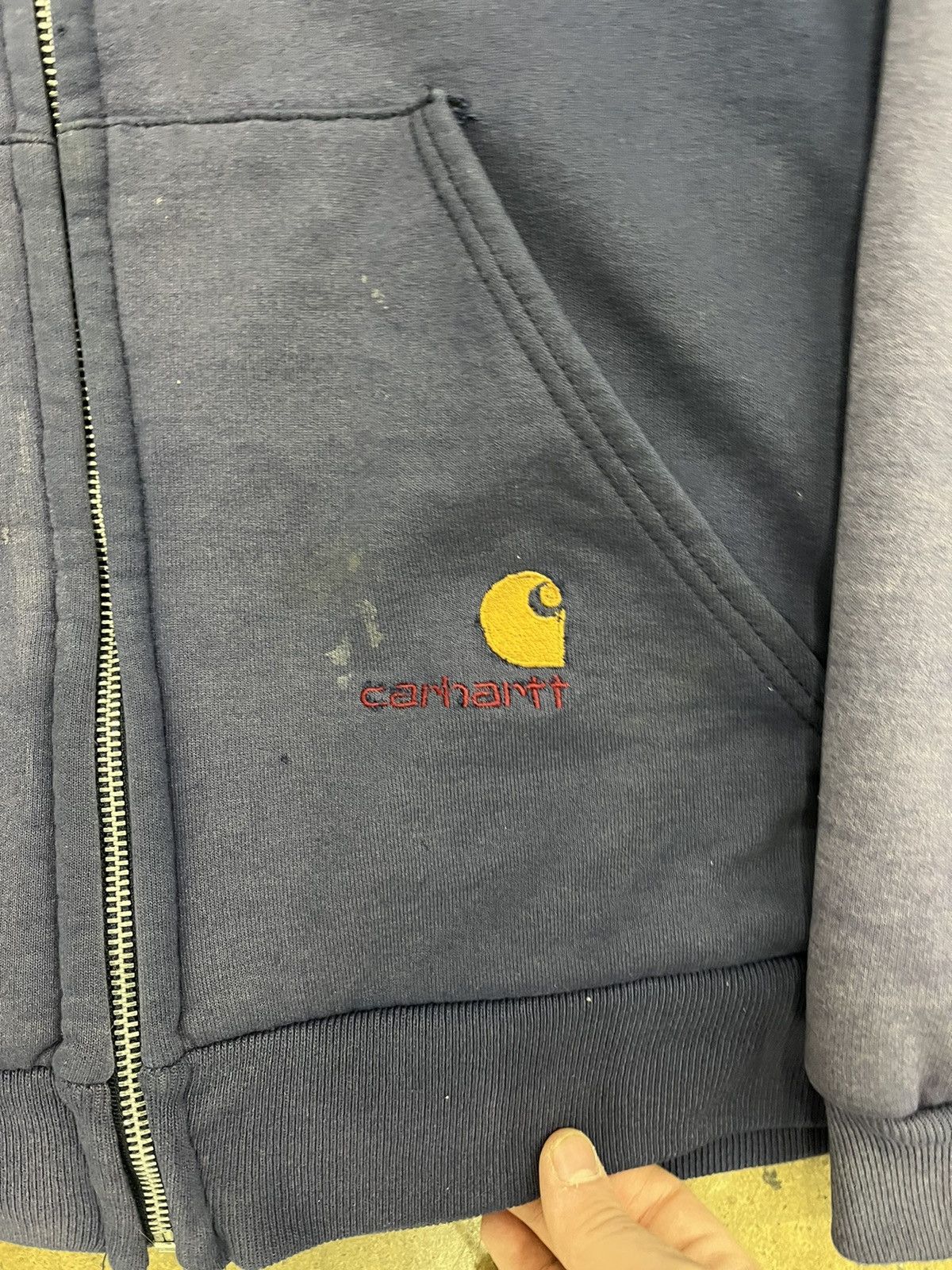 Carhartt × Vintage Vintage 90’s Carhartt Faded Blue Waffle Lined Hoodie Medium Size US M / EU 48-50 / 2 - 2 Thumbnail