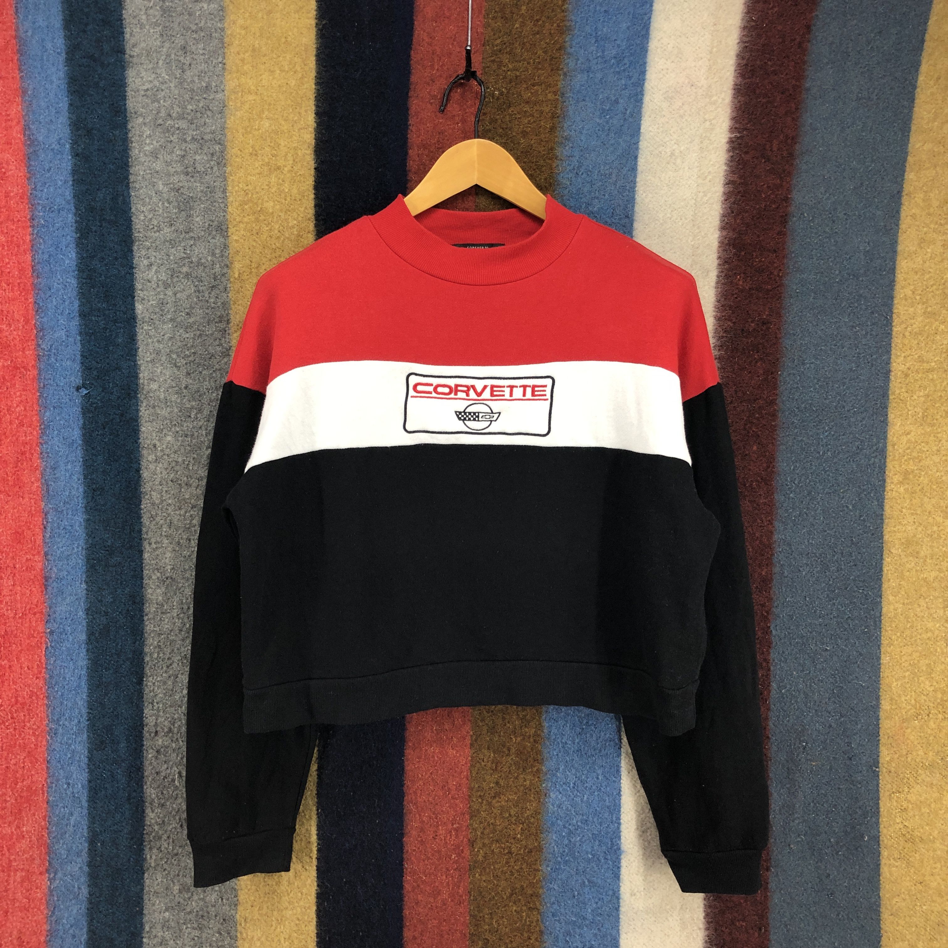 image of Corvette Stripe Cropped Sweatshirt 0580/y in Black Red, Men's (Size Large)
