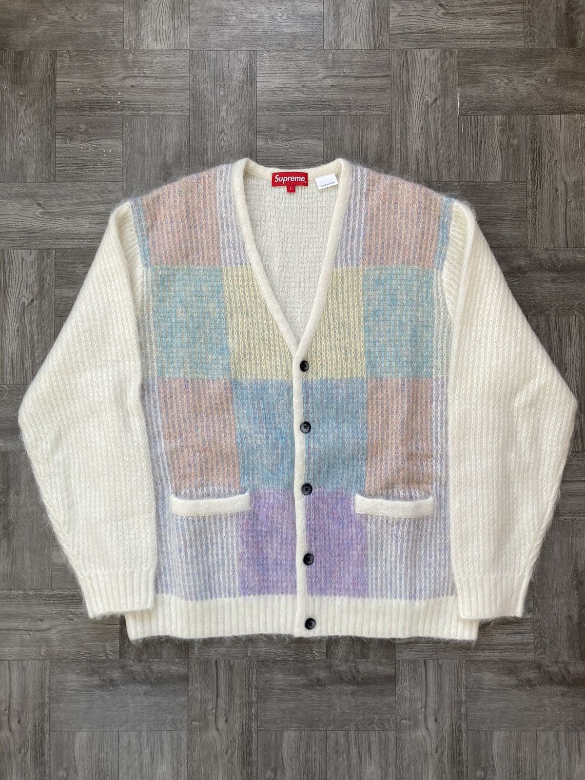 超安い】 Brushed Supreme Grid XL White Cardigan カーディガン - www