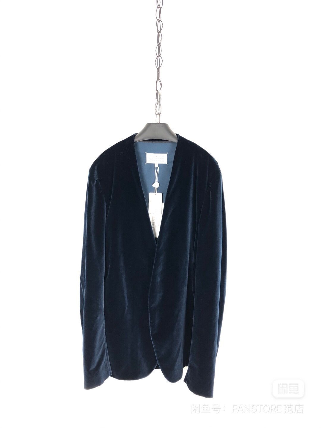 2016 Maison Margiela collarless blu velvet Blazer