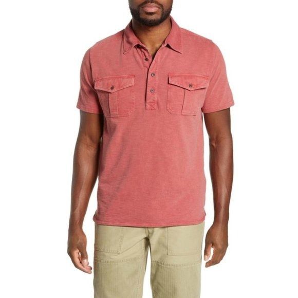 Frye Mens Red Clay 2 Pocket Button Military Style Polo Shirt