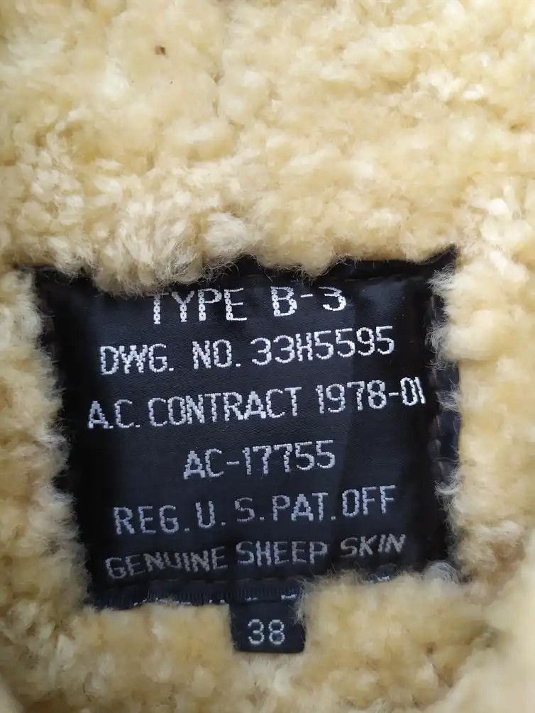 REG.US.PAT. OFF LEATHER SHEEPSKIN TYPE B3 FLIGHT JACKET