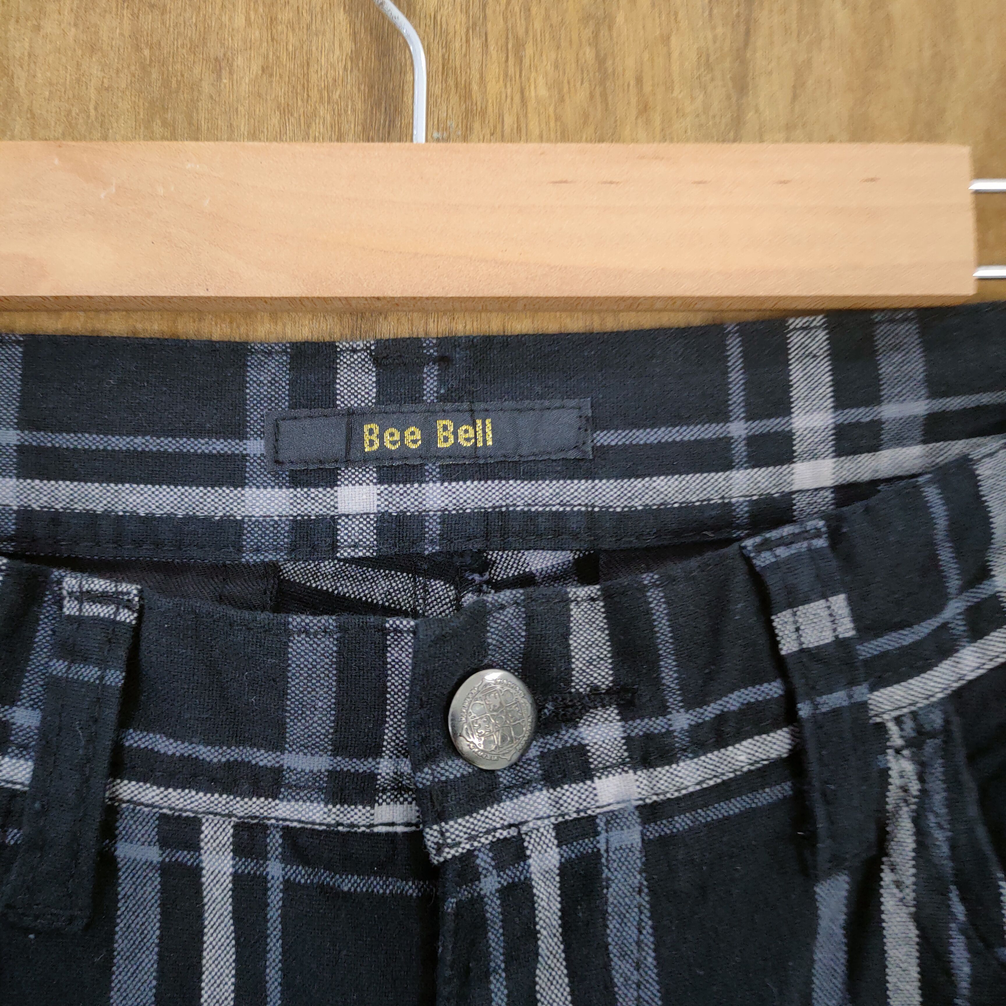 Japanese Brand #R2 BEE BELL BLACK WHITE CHECKERED CARGO PANTS Size US 33 - 7 Thumbnail