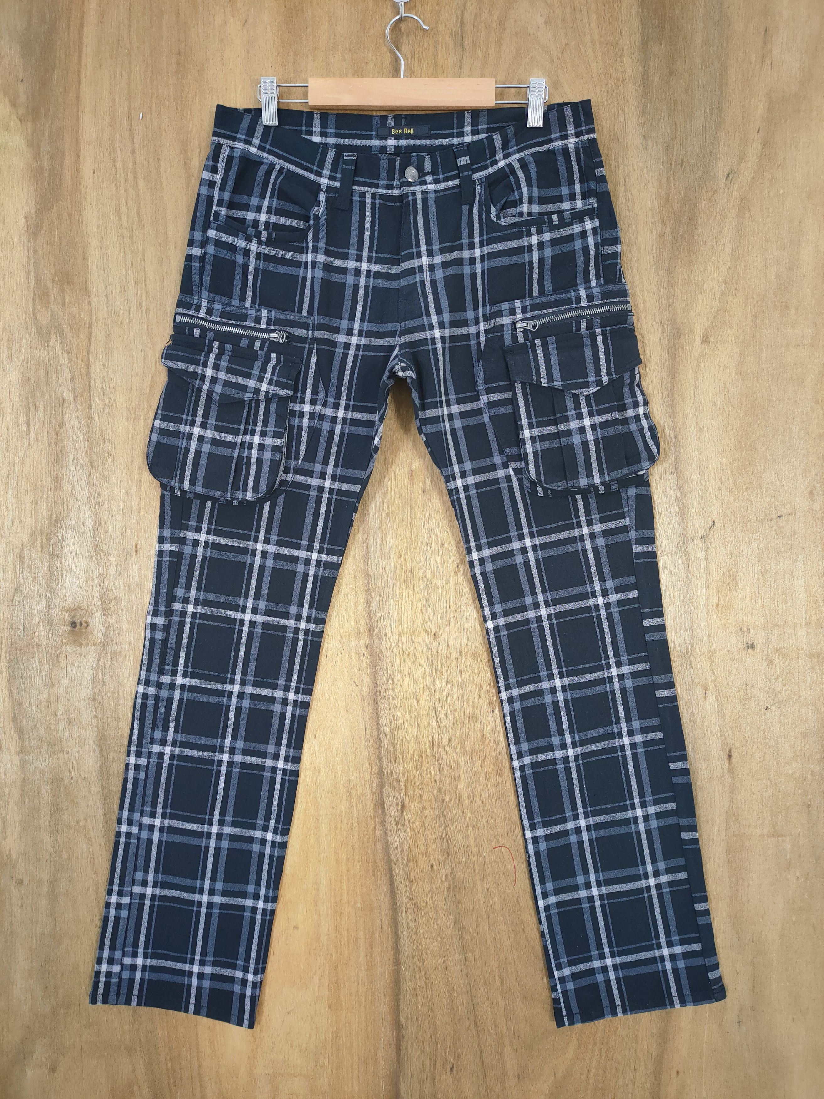 image of Seditionaries R2 Bee Bell Black White Checkered Cargo Pants, Men's (Size 33)